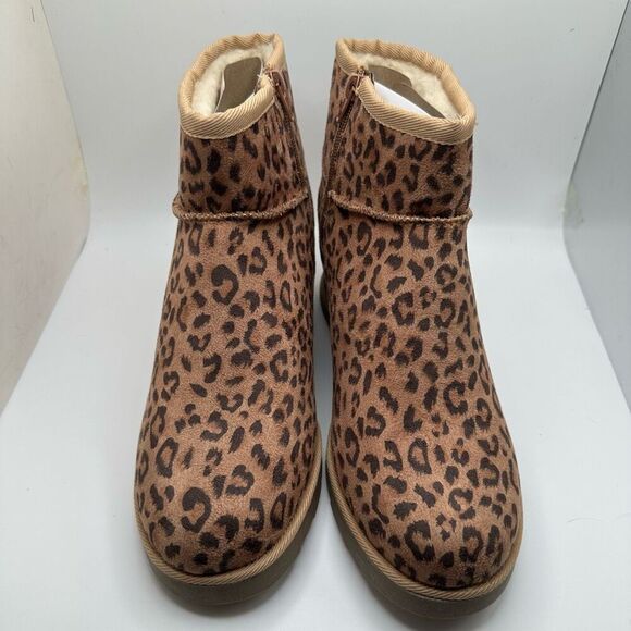 Dunes Karma Comfort Booties Womens Faux Suede Memory Foam Faux Fur Line 9 LEOPAR - Picture 2 of 7